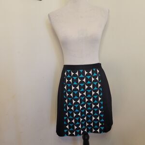 Worthington Womens Size 16 Geometric Skirt Blue Black White Side Zip NWT